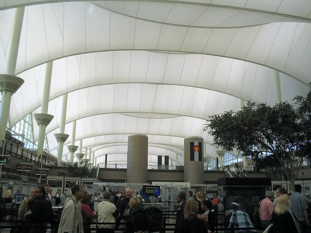 The tent-like roof of the main terminal at Denver International Airport.