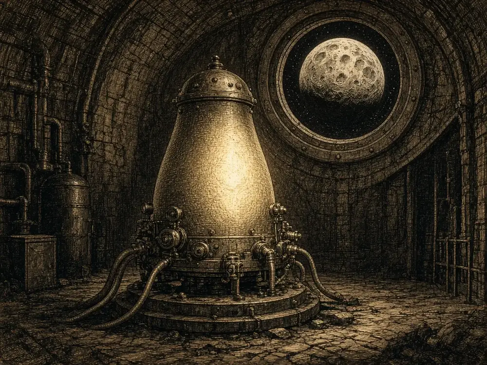 Illustration of an imagined bell-shaped machine. No such device is known to have existed.