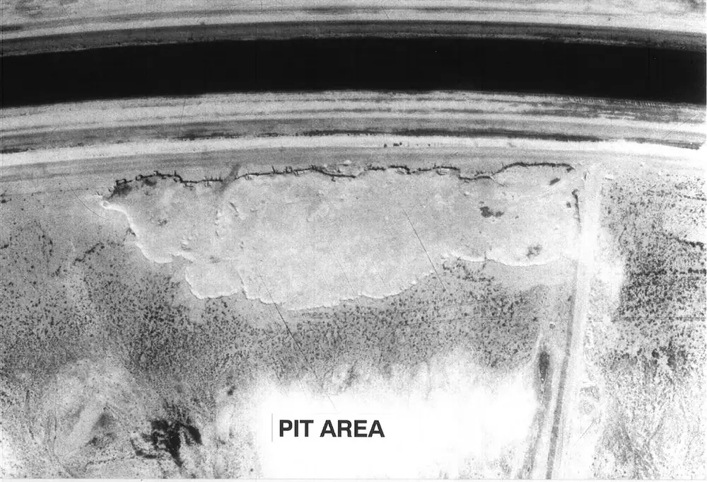 Aerial photograph taken March 1, 1991 of the Khamisiyah ammunition storage complex in southern Iraq, showing the area known as the Pit.