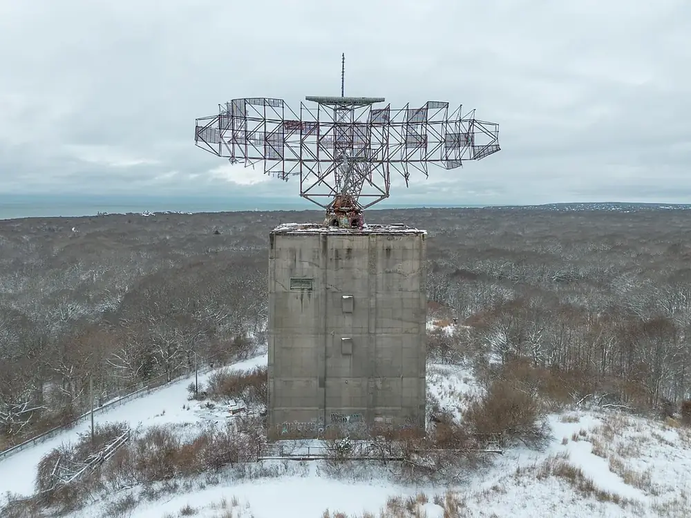 The AN/FPS-35 radar tower at Camp Hero State Park in Montauk, New York.