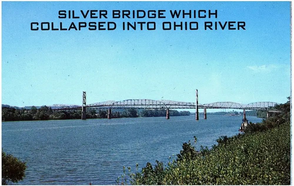 A vintage postcard of the Silver Bridge over the Ohio River before its 1967 collapse.