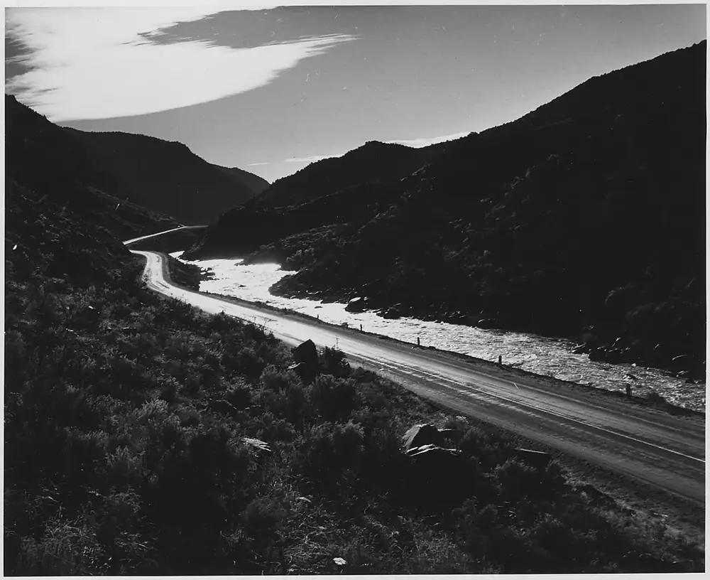 The road to Taos, New Mexico. Taos became the best-known U.S. site of 'the Hum.'